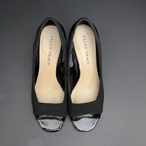 Ellen Tracy black fabric wedges. Size 6